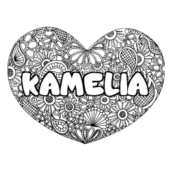 Coloración del nombre KAMELIA - decorado mandala de corazón