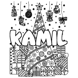 Coloración del nombre KAMIL - decorado árbol de Navidad y regalos