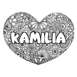 Coloración del nombre KAMILIA - decorado mandala de corazón