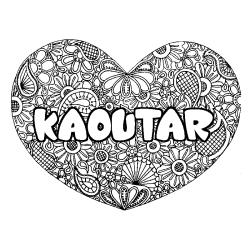 Coloración del nombre KAOUTAR - decorado mandala de corazón