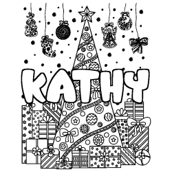 Coloración del nombre KATHY - decorado árbol de Navidad y regalos