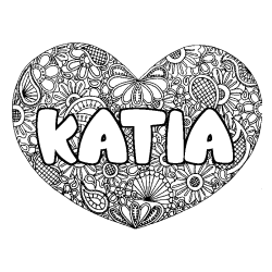 Coloración del nombre KATIA - decorado mandala de corazón