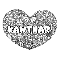 Coloración del nombre KAWTHAR - decorado mandala de corazón