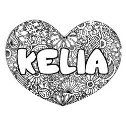 Coloración del nombre KELIA - decorado mandala de corazón