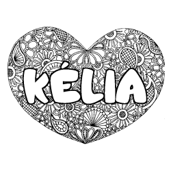 Coloración del nombre KÉLIA - decorado mandala de corazón