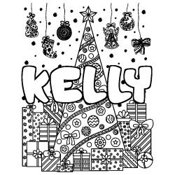 Coloración del nombre KELLY - decorado árbol de Navidad y regalos