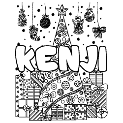 Coloración del nombre KENJI - decorado árbol de Navidad y regalos