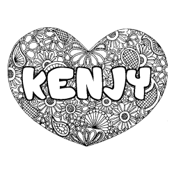 Coloración del nombre KENJY - decorado mandala de corazón