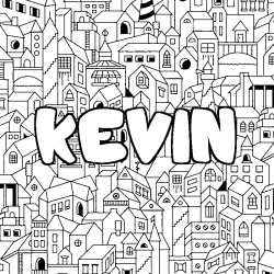 Coloración del nombre KEVIN - decorado ciudad