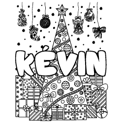 Coloración del nombre KÉVIN - decorado árbol de Navidad y regalos