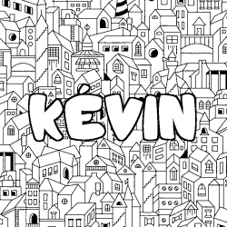 Coloración del nombre KÉVIN - decorado ciudad