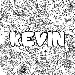 Coloración del nombre KÉVIN - decorado mandala de frutas