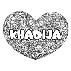 Coloración del nombre KHADIJA - decorado mandala de corazón