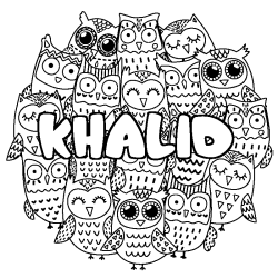 Coloración del nombre KHALID - decorado búhos