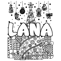 Dibujo para colorear LANA - decorado &aacute;rbol de Navidad y regalos