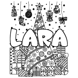 Coloración del nombre LARA - decorado árbol de Navidad y regalos