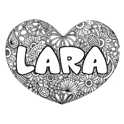 Coloración del nombre LARA - decorado mandala de corazón