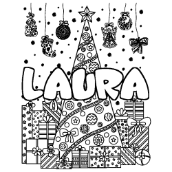 Dibujo para colorear LAURA - decorado &aacute;rbol de Navidad y regalos