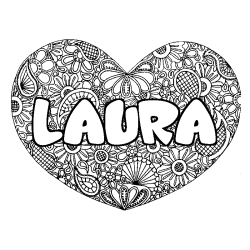 Coloración del nombre LAURA - decorado mandala de corazón