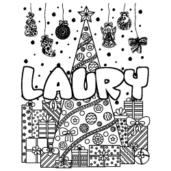 Dibujo para colorear LAURY - decorado &aacute;rbol de Navidad y regalos