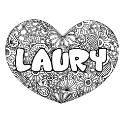 Coloración del nombre LAURY - decorado mandala de corazón