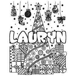 Dibujo para colorear LAURYN - decorado &aacute;rbol de Navidad y regalos