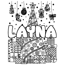 Dibujo para colorear LAYNA - decorado &aacute;rbol de Navidad y regalos