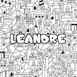 Coloración del nombre LÉANDRE - decorado ciudad