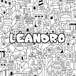 Coloración del nombre LÉANDRO - decorado ciudad