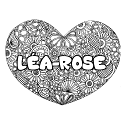 Coloración del nombre LÉA-ROSE - decorado mandala de corazón