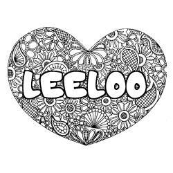 Coloración del nombre LEELOO - decorado mandala de corazón