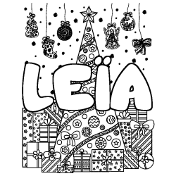 Dibujo para colorear LE&Iuml;A - decorado &aacute;rbol de Navidad y regalos