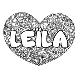 Coloración del nombre LEÏLA - decorado mandala de corazón