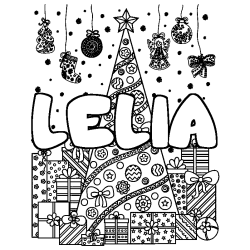 Dibujo para colorear LELIA - decorado &aacute;rbol de Navidad y regalos