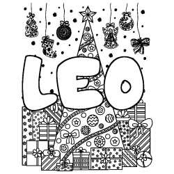 Coloración del nombre LEO - decorado árbol de Navidad y regalos