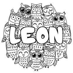 Coloración del nombre LEON - decorado búhos