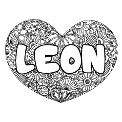 Coloración del nombre LEON - decorado mandala de corazón