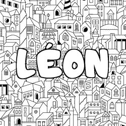 Coloración del nombre LÉON - decorado ciudad