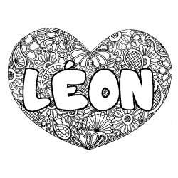 Coloración del nombre LÉON - decorado mandala de corazón