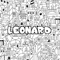 Coloración del nombre LÉONARD - decorado ciudad