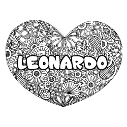 Coloración del nombre LEONARDO - decorado mandala de corazón