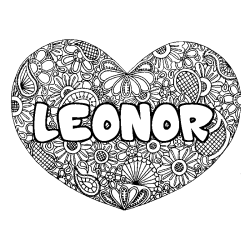 Coloración del nombre LEONOR - decorado mandala de corazón