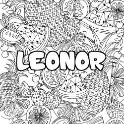 Coloración del nombre LEONOR - decorado mandala de frutas