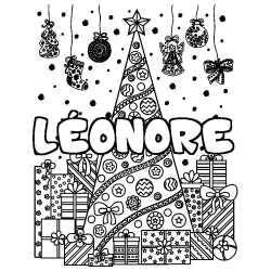 Dibujo para colorear L&Eacute;ONORE - decorado &aacute;rbol de Navidad y regalos