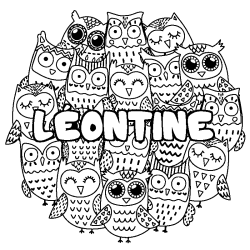 Coloración del nombre LÉONTINE - decorado búhos