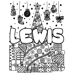 Coloración del nombre LEWIS - decorado árbol de Navidad y regalos