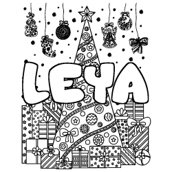 Dibujo para colorear LEYA - decorado &aacute;rbol de Navidad y regalos