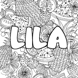 Coloración del nombre LILA - decorado mandala de frutas