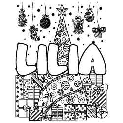 Dibujo para colorear LILIA - decorado &aacute;rbol de Navidad y regalos