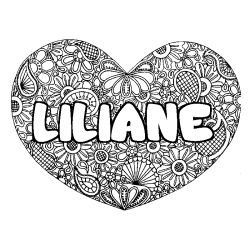 Coloración del nombre LILIANE - decorado mandala de corazón